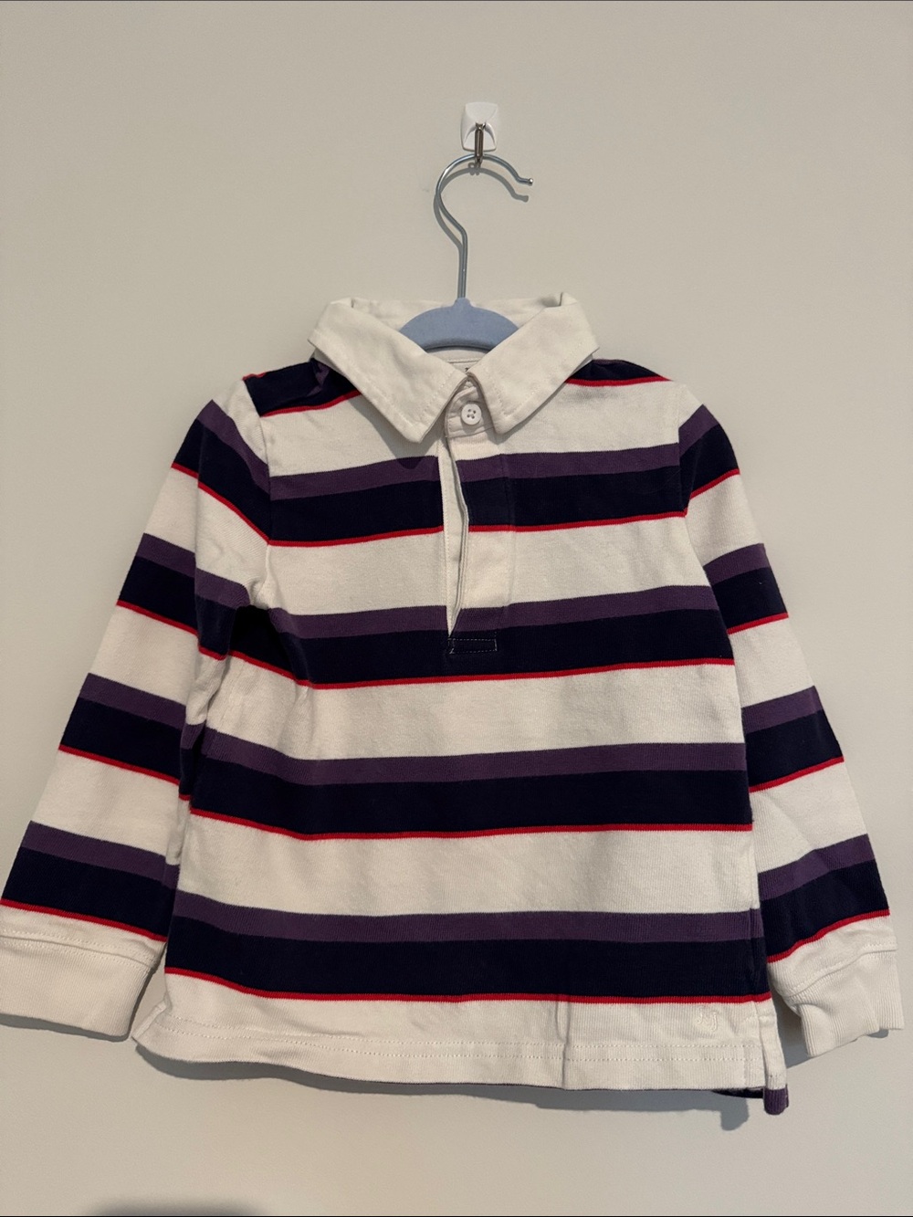 Janie and Jack White Rugby Polo with Navy, Purple & Red Stripes 2T